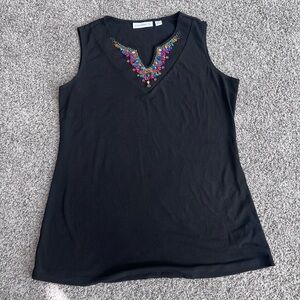 Susan Graver Black Colorful Embellished Sleeveless Blouse Women’s Size XS